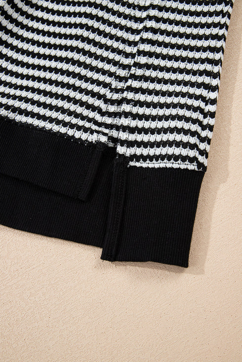 Striped Waffle Knit Drop Shoulder Oversized Top