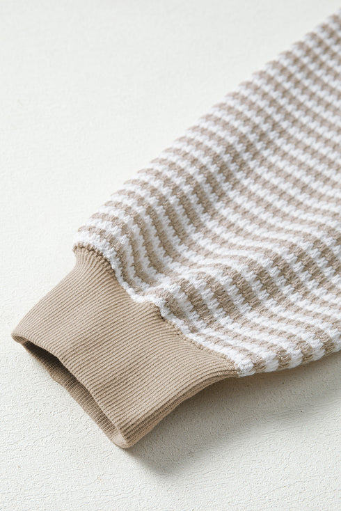Striped Waffle Knit Drop Shoulder Oversized Top
