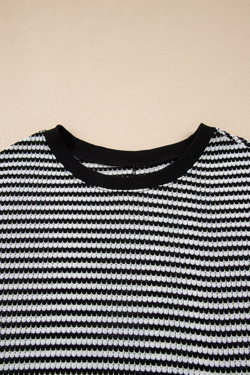 Striped Waffle Knit Drop Shoulder Oversized Top