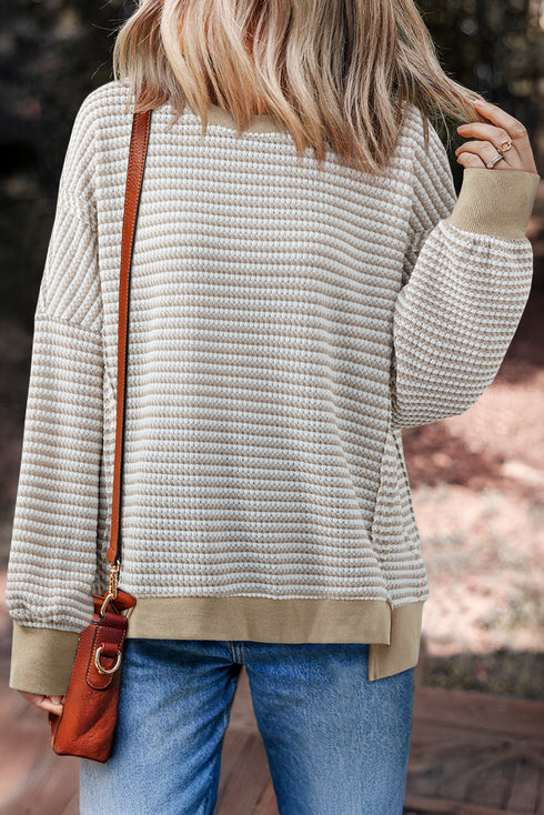 Striped Waffle Knit Drop Shoulder Oversized Top