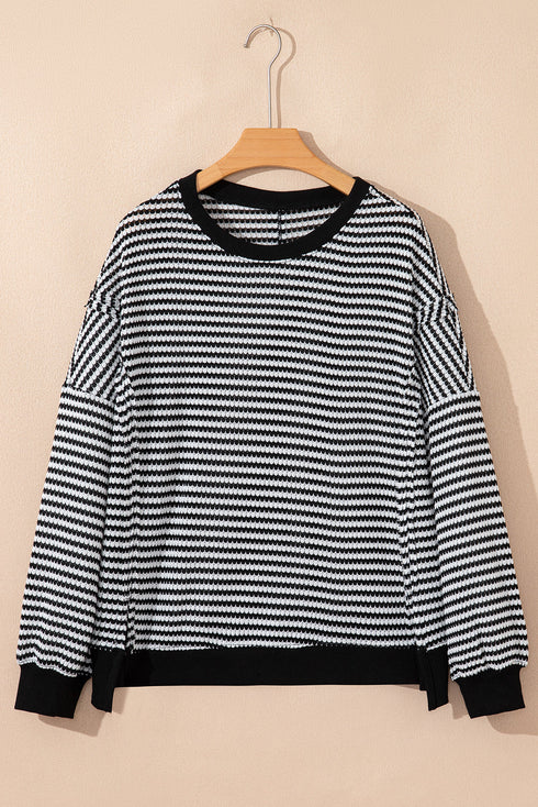 Striped Waffle Knit Drop Shoulder Oversized Top