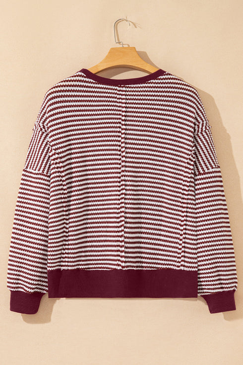 Striped Waffle Knit Drop Shoulder Oversized Top
