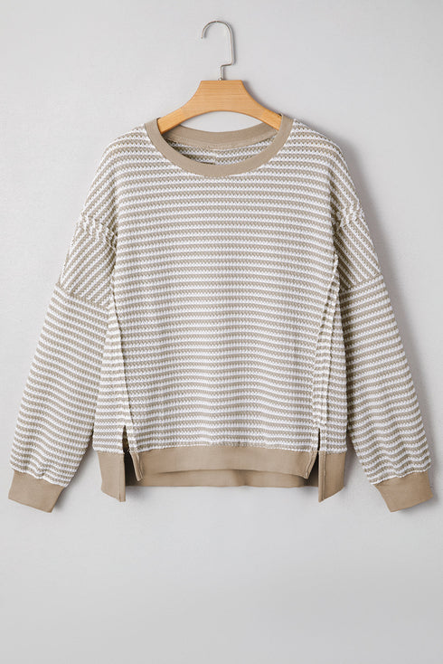 Striped Waffle Knit Drop Shoulder Oversized Top