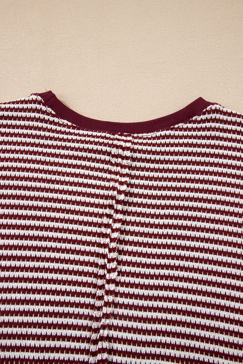 Striped Waffle Knit Drop Shoulder Oversized Top