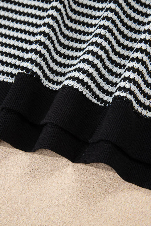 Striped Waffle Knit Drop Shoulder Oversized Top