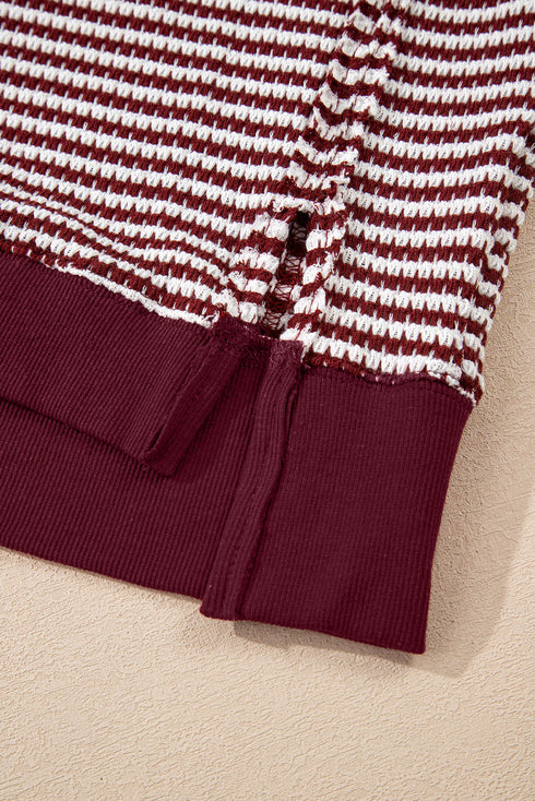 Striped Waffle Knit Drop Shoulder Oversized Top