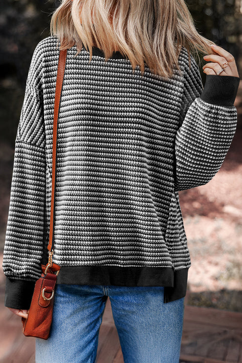 Striped Waffle Knit Drop Shoulder Oversized Top