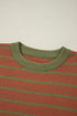 Striped Waffle Knit Long Sleeve Crew Neck Pullover Top