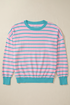 Striped Waffle Knit Long Sleeve Crew Neck Pullover Top