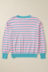 Striped Waffle Knit Long Sleeve Crew Neck Pullover Top