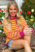 Striped Waffle Knit Long Sleeve Crew Neck Pullover Top