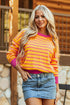 Striped Waffle Knit Long Sleeve Crew Neck Pullover Top