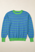Striped Waffle Knit Long Sleeve Crew Neck Pullover Top