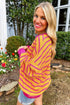 Striped Waffle Knit Long Sleeve Crew Neck Pullover Top