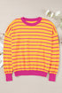Striped Waffle Knit Long Sleeve Crew Neck Pullover Top