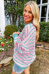 Striped Waffle Knit Long Sleeve Crew Neck Pullover Top