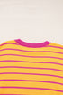 Striped Waffle Knit Long Sleeve Crew Neck Pullover Top