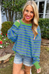 Striped Waffle Knit Long Sleeve Crew Neck Pullover Top