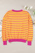 Striped Waffle Knit Long Sleeve Crew Neck Pullover Top