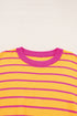 Striped Waffle Knit Long Sleeve Crew Neck Pullover Top