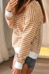 Striped Waffle Knit Long Sleeve Pullover Top