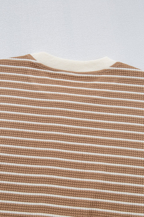 Striped Waffle Knit Long Sleeve Pullover Top