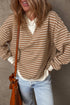 Striped Waffle Knit Long Sleeve Pullover Top