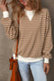 Striped Waffle Knit Long Sleeve Pullover Top