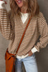 Striped Waffle Knit Long Sleeve Pullover Top