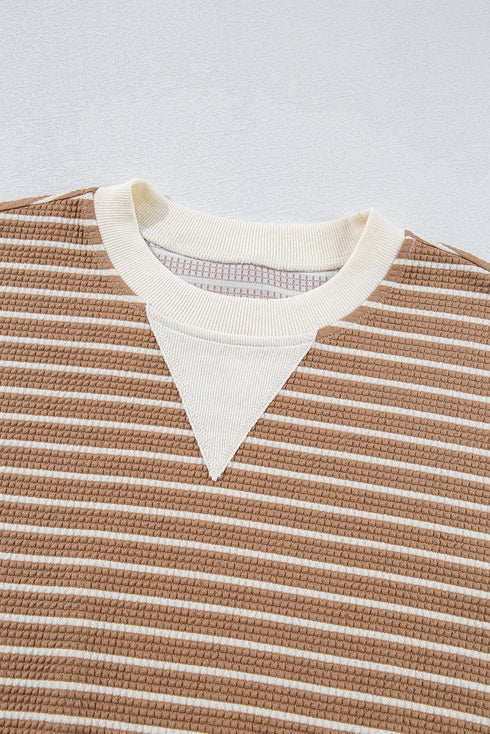 Striped Waffle Knit Long Sleeve Pullover Top