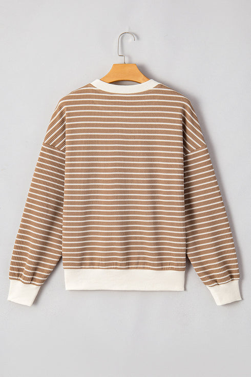 Striped Waffle Knit Long Sleeve Pullover Top