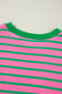 Striped Waffle Knit Paneled Crew Neck Sweatshirt