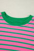 Striped Waffle Knit Paneled Crew Neck Sweatshirt