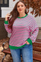Striped Waffle Knit Paneled Crew Neck Sweatshirt