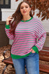 Striped Waffle Knit Paneled Crew Neck Sweatshirt
