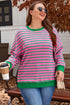 Striped Waffle Knit Paneled Crew Neck Sweatshirt