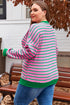 Striped Waffle Knit Paneled Crew Neck Sweatshirt