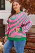 Striped Waffle Knit Paneled Crew Neck Sweatshirt