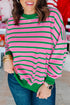 Striped Waffle Knit Paneled Crew Neck Sweatshirt