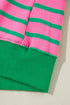 Striped Waffle Knit Paneled Crew Neck Sweatshirt
