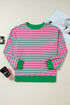 Striped Waffle Knit Paneled Crew Neck Sweatshirt