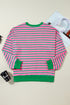 Striped Waffle Knit Paneled Crew Neck Sweatshirt