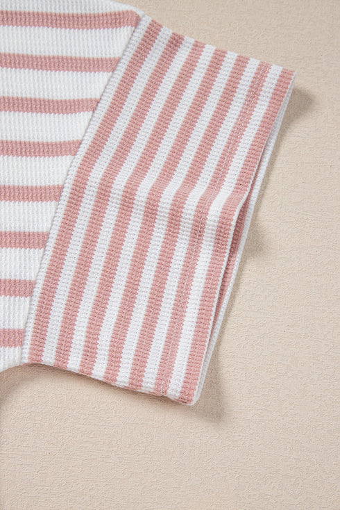 Striped Waffle Knit Pocketed Half Sleeve Plus Size Tee