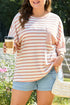 Striped Waffle Knit Pocketed Half Sleeve Plus Size Tee