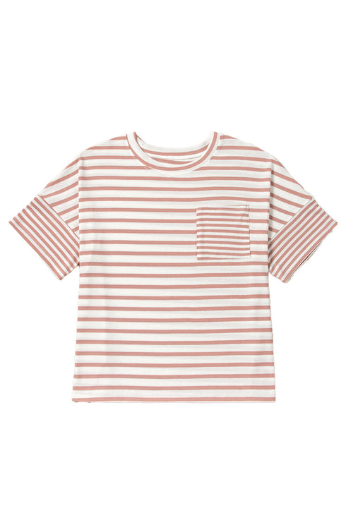 Striped Waffle Knit Pocketed Half Sleeve Plus Size Tee