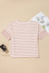 Striped Waffle Knit Pocketed Half Sleeve Plus Size Tee