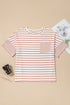 Striped Waffle Knit Pocketed Half Sleeve Plus Size Tee