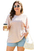 Striped Waffle Knit Pocketed Half Sleeve Plus Size Tee