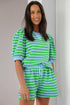 Striped Waffle Knit Puff Sleeve Matching Short Sets
