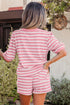 Striped Waffle Knit Puff Sleeve Matching Short Sets